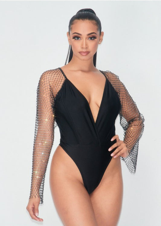 Take Me To Nashville Rhinestone Bodysuit In Black