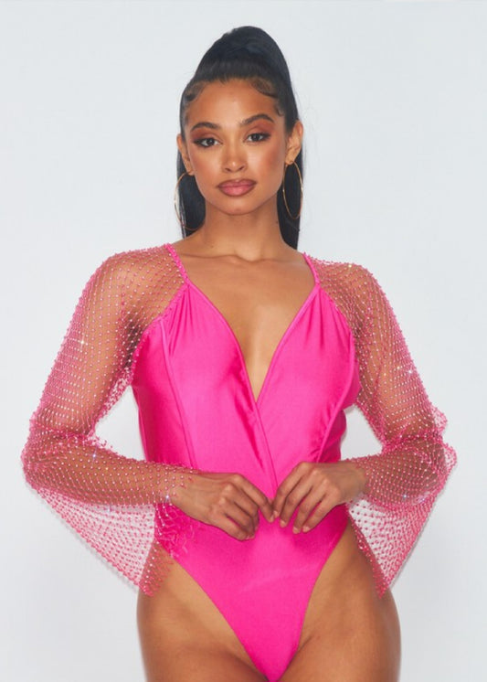 Take Me To Nashville Rhinestone BodySuit in Pink